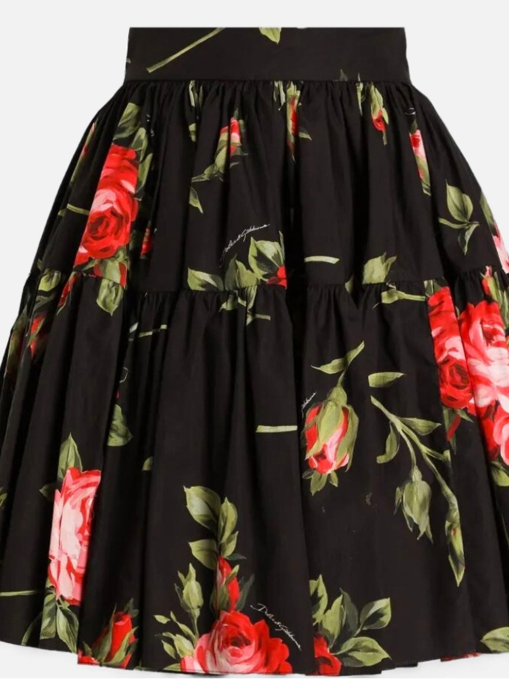 NWT Dolce & Gabbana Black Floral A-Line Midi Skirt with Red Rose Print 44 - Picture 4 of 7